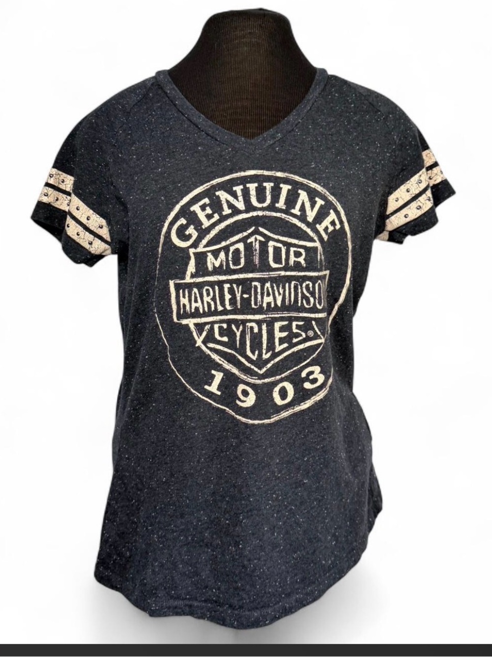 Harley-Davidson Genuine Motor Cycles 1903 Gray Graphic V-Neck Tee L